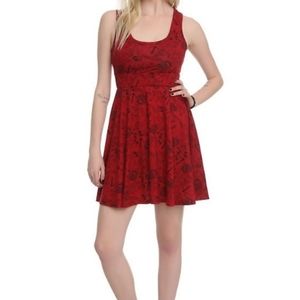 Red and black tattoo print sun dress